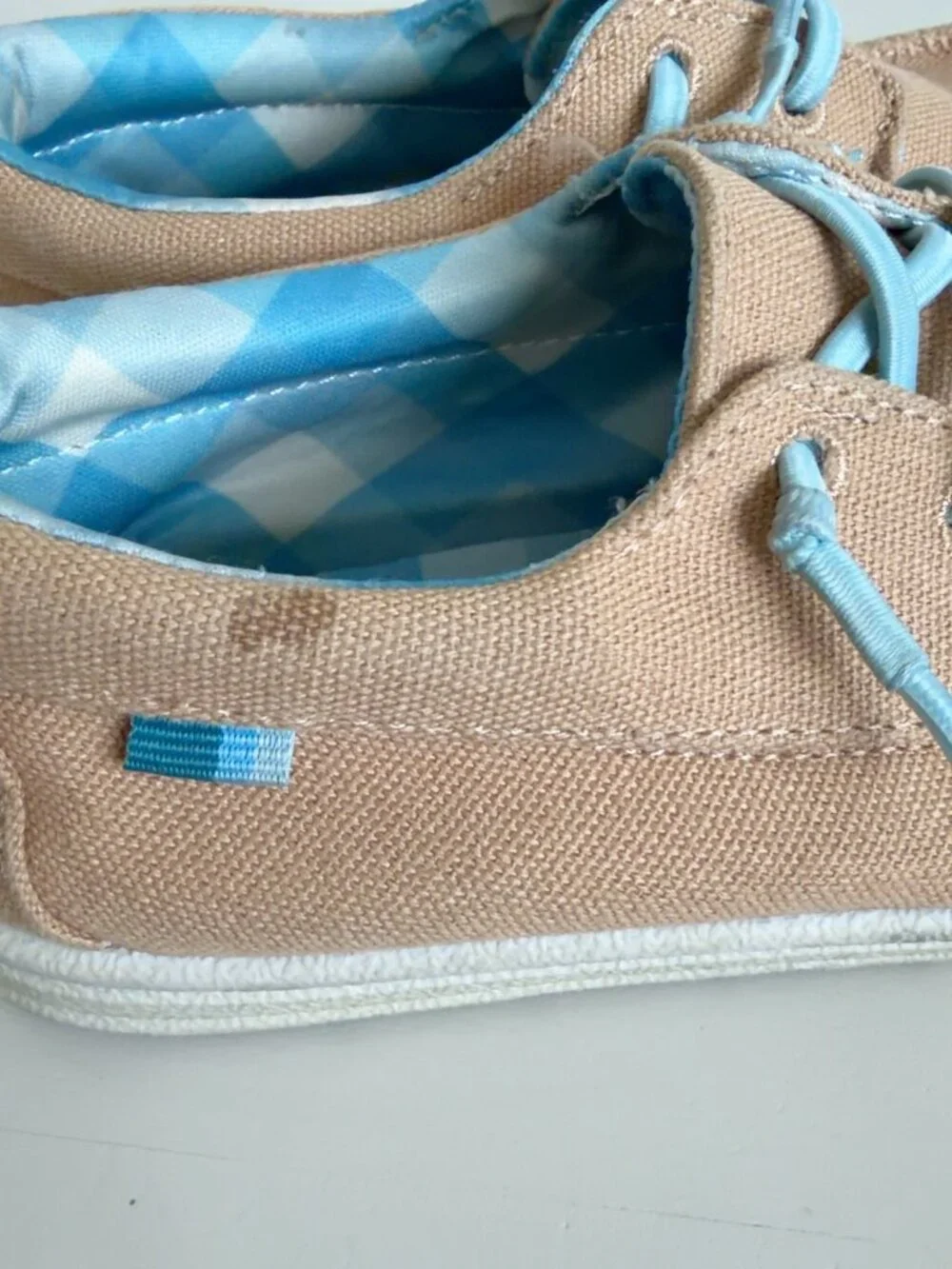 Cat & Jack Kids Canvas Boat Shoes Tan Blue Size 12